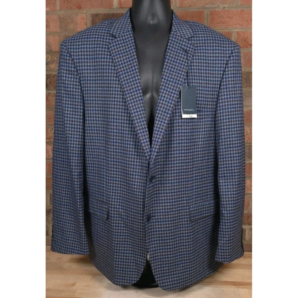 Crown & Ivy Blue Check Mens 2 Button Blazer Sport Jacket Size 50R NEW